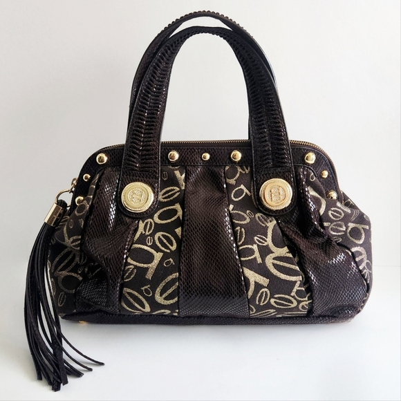 Bebe Vintage Y2K Gorgeous Dark Brown Bag With Snake Accents Gold Hardware & Logo - Picture 4 of 16